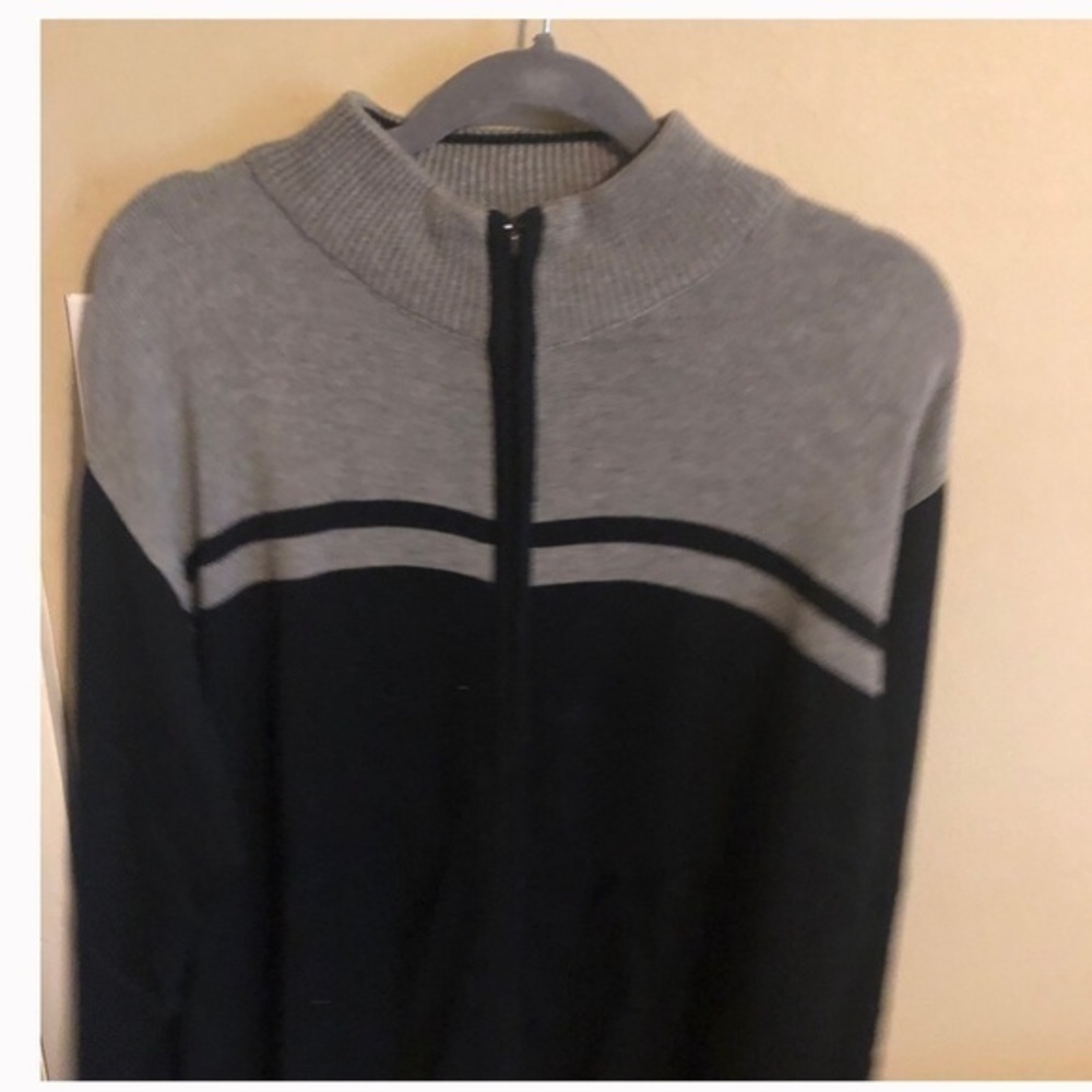 Men Zip Neck  Adolfo Knit Sweater Size Large Blue Gray